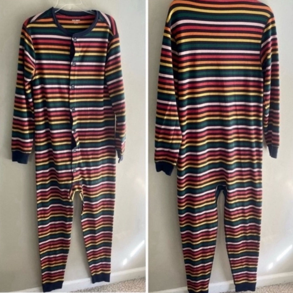 Old Navy Long Underwear Pajamas with Rainbow Color Stripes Medium